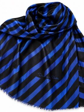 Blue and Black Oscar De La Renta Striped Scarf